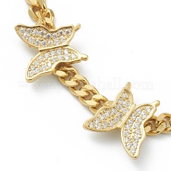 Brass Micro Pave Clear Cubic Zirconia Curb Chain Bracelets&nbsp;BJEW-B009-03G