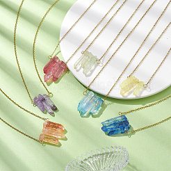 7Pcs 7 Color Dyed Natural Crackle Quartz Crystal Irregular Bullet Pendant Necklaces Set&nbsp;NJEW-JN04630