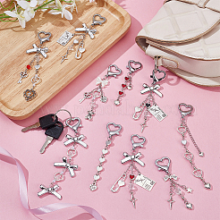 10Pcs Heart Alloy & Glass & Plastic Pearl Pendant Decoration&nbsp;HJEW-GA00011
