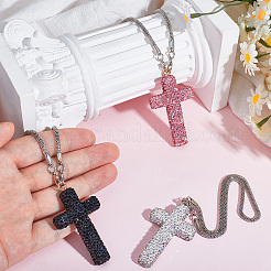 Polymer Clay Rhinestone Cross Pendant Alloy Chain Necklaces&nbsp;NJEW-CN0001-16B