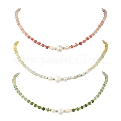 Gradient Color Gemstone & Natural Cultured Freshwater Pearl Beaded Necklaces&nbsp;NJEW-JN06316