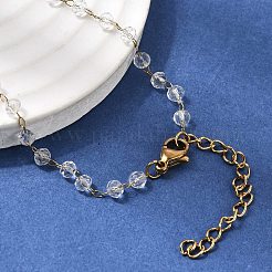 304 Stainless Steel with Glass Faceted Rondelle Bead Handmade Link Chain Birth Stone Necklaces for Women&nbsp;NJEW-G195-01G-12