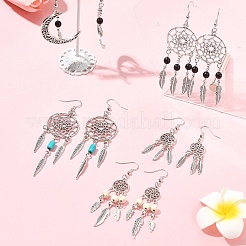 DIY Woven Net/Web with Feather Earring Making Kits&nbsp;DIY-FS0008-65
