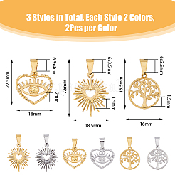 12Pcs 6 Style PVD Vacuum Plating 304 Stainless Steel Pendants&nbsp;STAS-DC0014-29