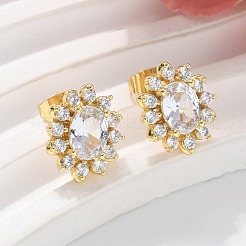Brass Micro Pave Clear Cubic Zirconia Stud Earrings&nbsp;EJEW-C139-04G