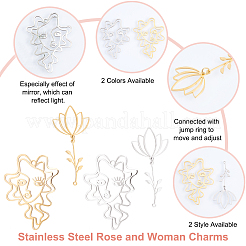 8Pcs 2 Style 201 Stainless Steel Pendants&nbsp;STAS-DC0001-02