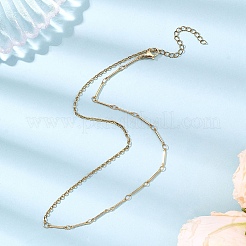 Brass Bar Link Chain & 304 Stainless Steel Cable Chain Necklaces for Women&nbsp;NJEW-JN05547-01