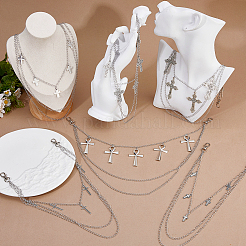 6Pcs 6 Styles Alloy Cross Charm 304 Stainless Steel 3 Layer Chains for Jeans Pants&nbsp;HJEW-FH00211