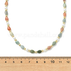 Natural Alashan Agate Teardrop and Round White Shell Pearl Beaded Necklaces&nbsp;NJEW-JN06246-02