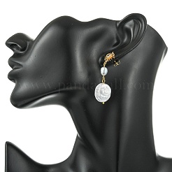 Natural Pearl & Brass Cubic Zirconia Stud Dangle Earrings&nbsp;EJEW-JE07264