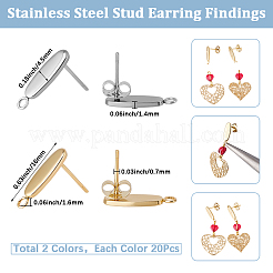 40Pcs 2 Colors 201 Stainless Steel Oval Stud Earring Findings&nbsp;STAS-SC0021-23