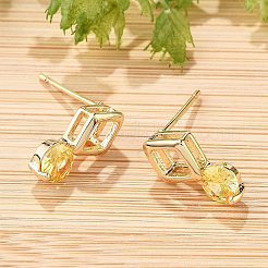 Rhombus & Flat Round Brass Micro Pave Cubic Zirconia Stud Earrings for Women&nbsp;EJEW-G428-20G