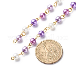 Handmade Glass Pearl Round Beaded Chains&nbsp;AJEW-SZ0002-40C