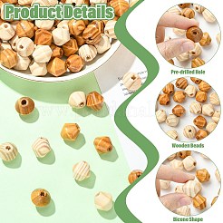 100Pcs 2 Colors Bicone Unfinished Natural Wood Beads&nbsp;WOOD-CJ0002-71
