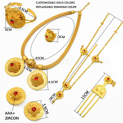 Flat Round Alloy Pendant Necklace & Stud Earring & Cuff Bangle & Ring & Hair Fork & Frontlet&nbsp;FS-WG4845C-02