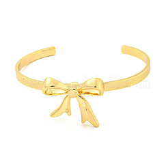 Bowknot Rack Plating Brass Open Cuff Bangles for Women&nbsp;BJEW-P322-06D-G