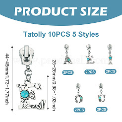 10Pcs 5 Styles Letter Synthetic Turquoise & Alloy Zipper Sliders&nbsp;HJEW-TAC0096