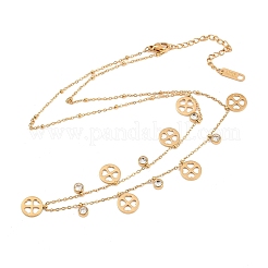 Saint Patrick's Day 304 Stainless Steel Crystal Rhinestone Flat Round and Clover Tassel Bib Necklaces for Women&nbsp;NJEW-A064-01G