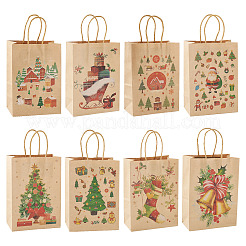 8Pcs 8 Styles Christmas Theme Printed Kraft Paper Bags with Handles&nbsp;ABAG-TA0001-59