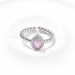 Teardrop Brass Micro Pave Cubic Zirconia Cuff Bangles & Rings Sets for Women&nbsp;SJEW-R002-04P-02