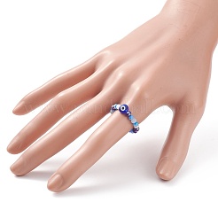 Lampwork Evil Eye & Glass Beaded Stretch Finger Ring for Women&nbsp;RJEW-JR00483-02