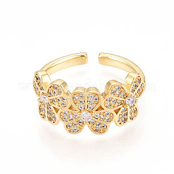 Brass Micro Pave Clear Cubic Zirconia Cuff Rings for Women&nbsp;KK-T074-20G