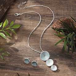 Flat Round Alloy Enamel Pendant Necklaces & Stud Earrings Sets&nbsp;FS-WG2580F-01