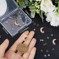 6Pcs Brass Pave Clear Cubic Zirconia Moon with Star Stud Earring Findings&nbsp;DIY-CN0002-74
