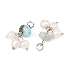 Natural Larimar & Natural Cultured Freshwater Pearl Pendants&nbsp;PALLOY-JF06004