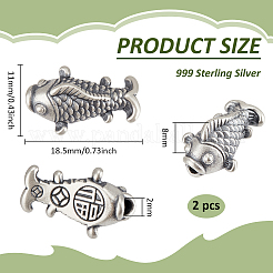 2Pcs Fine Silver Beads&nbsp;STER-BC0004-14AS
