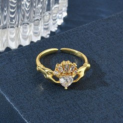 Brass Pave Cubic Zirconia Cuff Open Rings&nbsp;RJEW-H268-02G