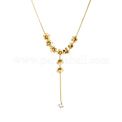 304 Stainless Steel Pave Clear Cubic Zirconia Flower Pendant Y Necklaces for Women&nbsp;WGDABD2-02