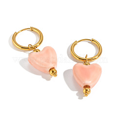 304 Stainless Steel with Handmade Procelain Hoop Dangle Earrings for Women&nbsp;CE4486