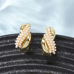Brass C-Shaped Stud Earrings&nbsp;EJEW-A152-01G