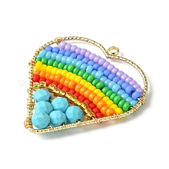 Dyed Natural Magnesite & Glass Seed Beaded Pendants&nbsp;PALLOY-MZ00195