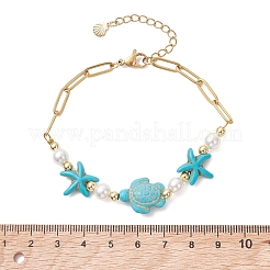 Synthetic Turquoise & Shell Pearl Beaded Link Bracelets&nbsp;BJEW-JB13807