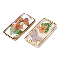 Brass & Transparent Epoxy Resin & Dried Flower Pendants&nbsp;RESI-G133-01G