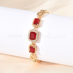Rectangle & Oval Brass Micro Pave Cubic Zirconia Link Chain Bracelets&nbsp;KK-R217-25G