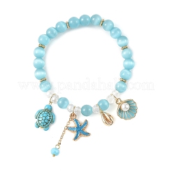 Summer Cat Eye Round Bead Stretch Bracelets&nbsp;BJEW-TA00750