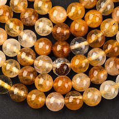 Natural Yellow Hematoid Quartz Round Beads Strands&nbsp;G-F266-09-8mm