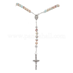 Gemstone Jesus Cross Pendant Rosary Bead Necklaces for Women&nbsp;NJEW-TA00177