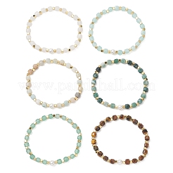 Natural Gemnstone & Brass & Shell Pearl Beaded Stretch Bracelets for Women&nbsp;BJEW-JB13499