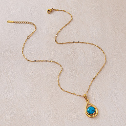 Vintage 304 Stainless Steel & Dyed Synthetic Turquoise Teardrop Pendant Necklaces for Women&nbsp;IA9439