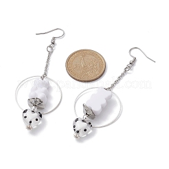 Acrylic Bear & Lampwork Heart Dangle Earrings&nbsp;EJEW-JE05416-02