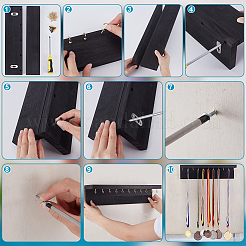 Rectangle Pine Wood Wall Mounted Jewelry Display Stands with 24Pcs Golden Tone Metal Hooks&nbsp;ODIS-WH0038-271