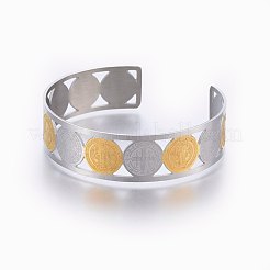 PVD Vacuum Plating 304 Stainless Steel Cuff Bangles&nbsp;X-BJEW-H578-03GP