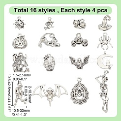 64Pcs 16 Styles Halloween Tibetan Style Alloy Pendants&nbsp;FIND-AR0005-26