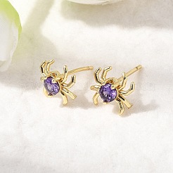 Spider Brass Micro Pave Cubic Zirconia Stud Earrings&nbsp;EJEW-L306-04G-01