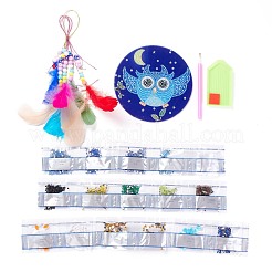 DIY Diamond Painting Hanging Woven Net/Web with Feather Pendant Kits&nbsp;DIY-I084-07