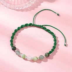 Natural White Moonstone & West African Jade & Green Aventurine & Dyed Persian Jade Round Beads Braided Bead Bracelets for Women&nbsp;BJEW-JB12917-05